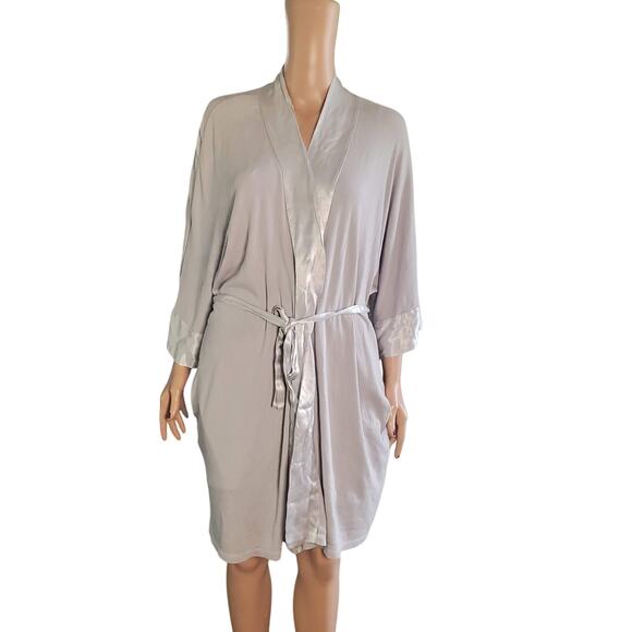 PJ Harlow Size XS/S Shala Light Gray Purple Knit Robe Pockets Satin Modal Cotton - Picture 1 of 5